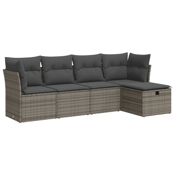 vidaXL 5-tlg. Garten-Sofagarnitur mit Kissen Grau Poly Rattan