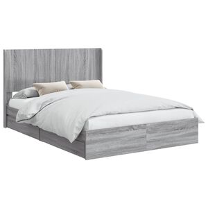 vidaXL Bettgestell mit Stauraum und Kopfteil Grau Sonoma 160 x 200 cm