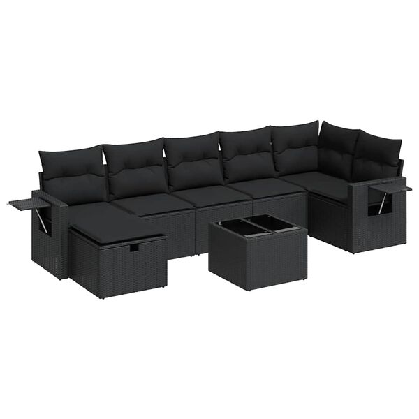 vidaXL 8-tlg. Garten-Sofagarnitur mit Kissen Schwarz Poly Rattan