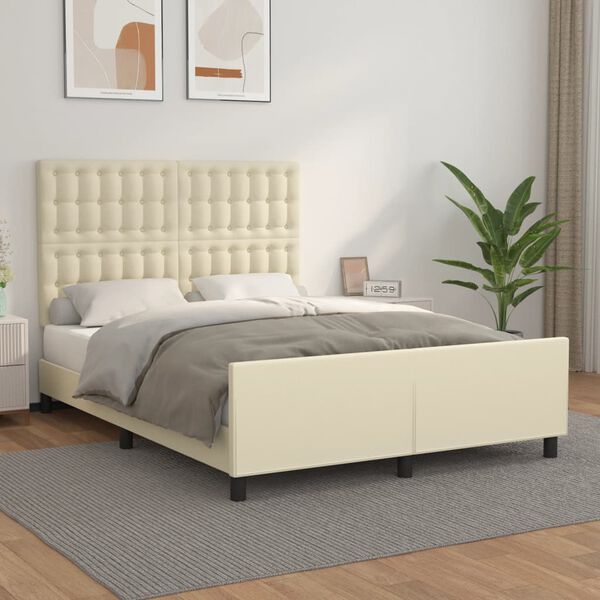 vidaXL Bettgestell mit Kopfteil Creme 140x200 cm Kunstleder