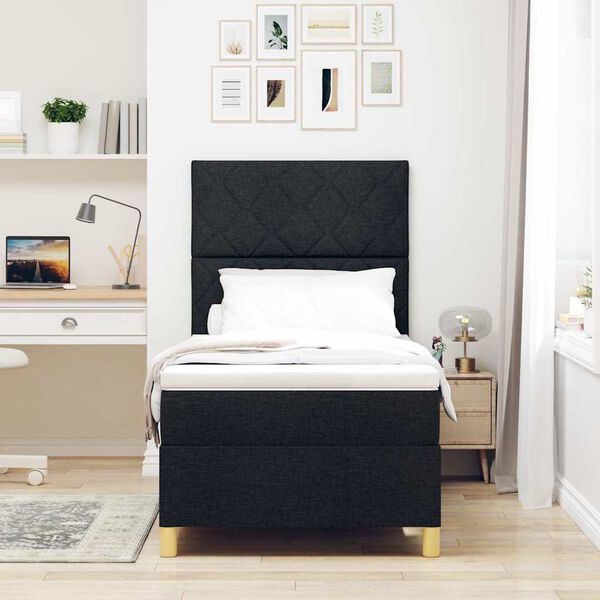 vidaXL LED Boxspringbett mit Matratze Schwarz 100 x 200 cm Stoff