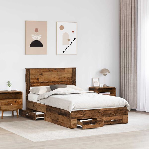 vidaXL Bettrahmen mit Kopfteil Altholz 120 x 190 cm Holzwerkstoff