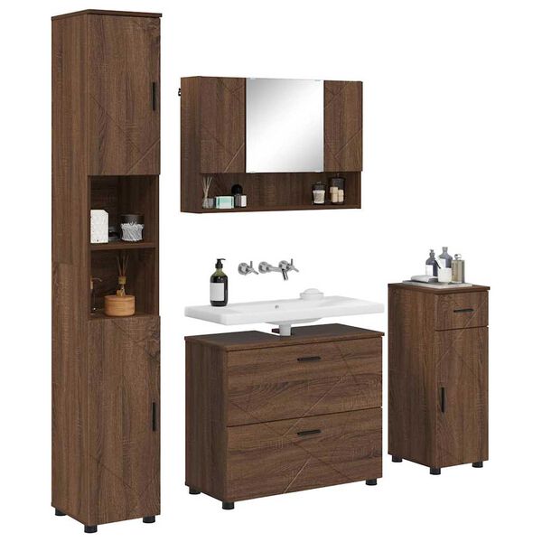 vidaXL Badezimmerm&ouml;bel-Set mit Schubladen 4 pcs Braun Eichen-Optik