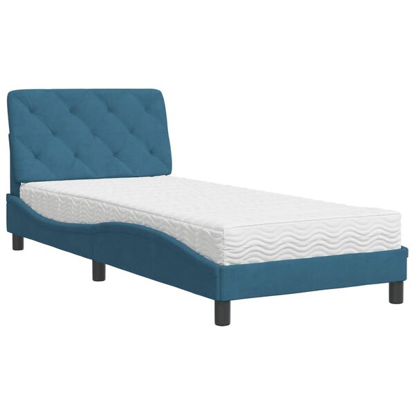 vidaXL Bett mit Matratze Blau 90x190 cm Samt