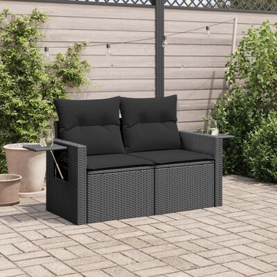 vidaXL Gartensofa mit Kissen 2-Sitzer Schwarz Poly Rattan