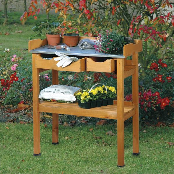 dobar Pflanztisch mit 3 Schubladen Holz Braun
