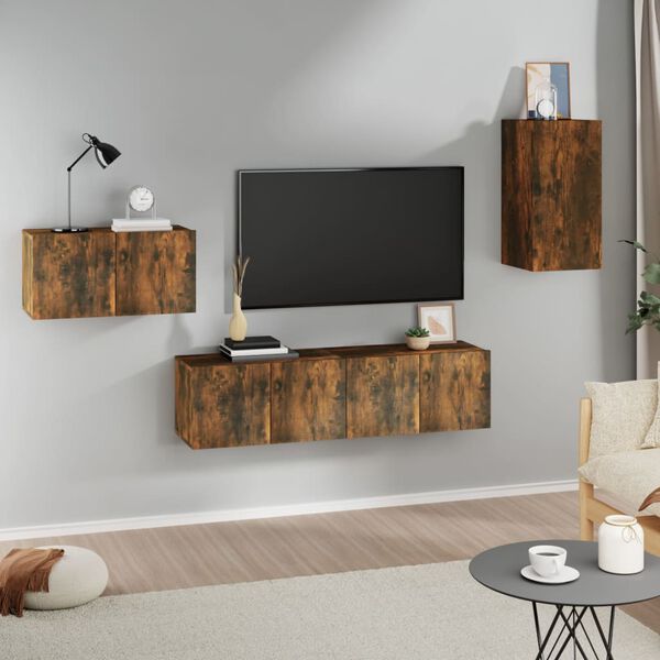 vidaXL 4-tlg. TV-Schrank-Set R&auml;uchereiche Holzwerkstoff