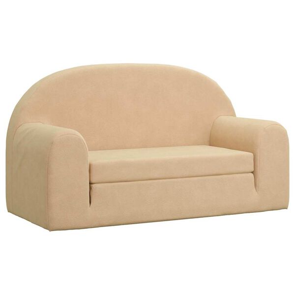 vidaXL Kinder-Schlafsofa 2-Sitzer Creme Weicher Pl&uuml;sch