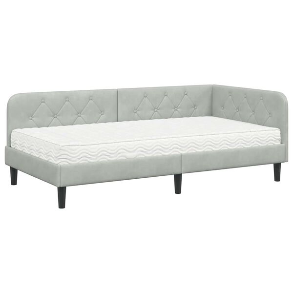 vidaXL Eckbettgestell mit Matratze Hellgrau 90 x 190 cm Samt