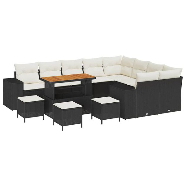 vidaXL Garten-Sofa-Set mit Kissen mit Kissen 13 pcs Schwarz und Creme