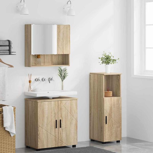 vidaXL Badezimmerm&ouml;bel-Set 3 pcs Sonoma-Eiche Holzwerkstoff & Metall