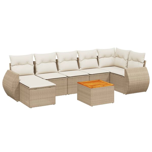vidaXL 8-tlg. Garten-Sofagarnitur mit Kissen Beige Poly Rattan