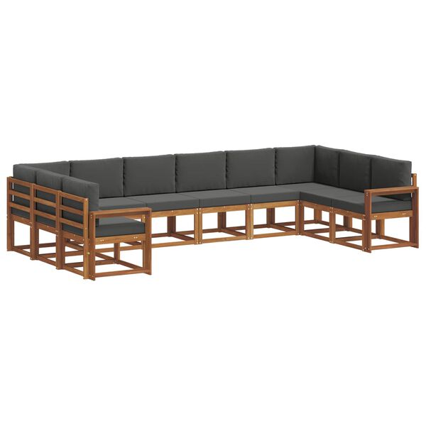 vidaXL Outdoor-Sofagarnitur mit Kissen 10 pcs Natur und Anthrazit
