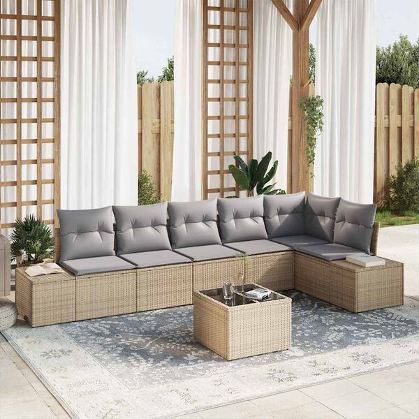 vidaXL Gartensofa-set mit Kissen 7 pcs Beige und Grau Poly-Rattan