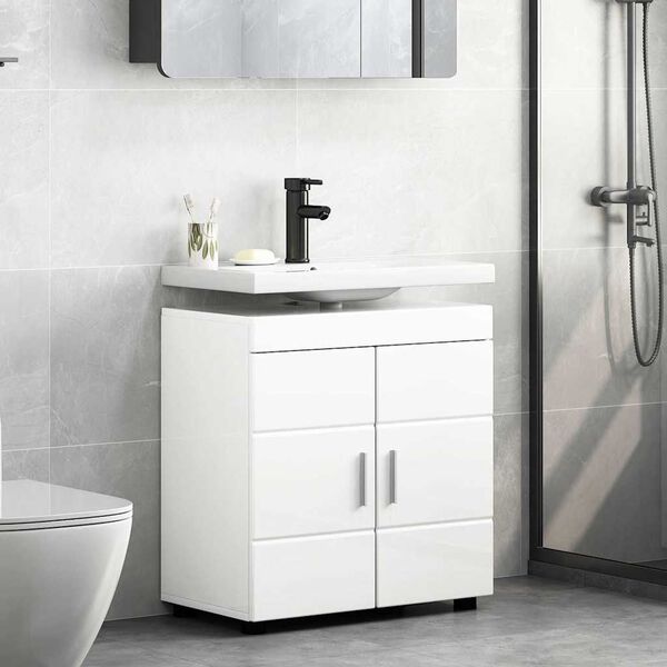 vidaXL Badezimmerschrank-Set TULUM Hochglanz Wei&szlig; 60 x 34 x 63 cm
