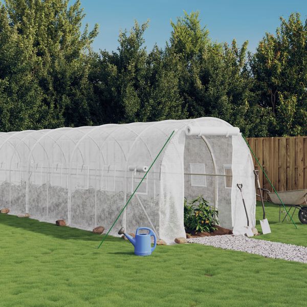 vidaXL Gew&auml;chshaus mit Stahlrahmen Wei&szlig; 40 m&sup2; 20x2x2 m