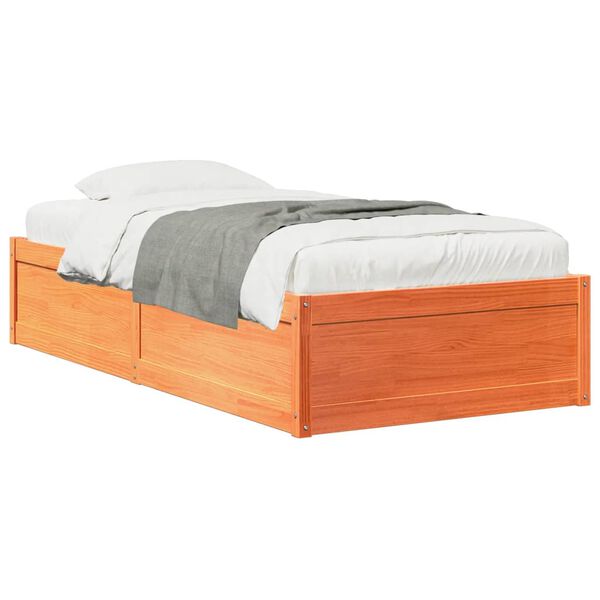 vidaXL Massivholzbett ohne Matratze Wachsbraun 90x190 cm Kiefernholz