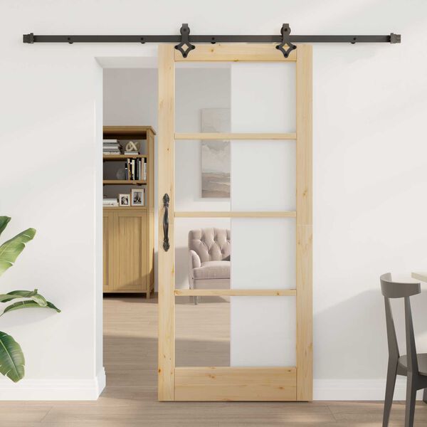 vidaXL Schiebet&uuml;r Natur 86 x 198,5 cm Massivholz Kiefer und Glas