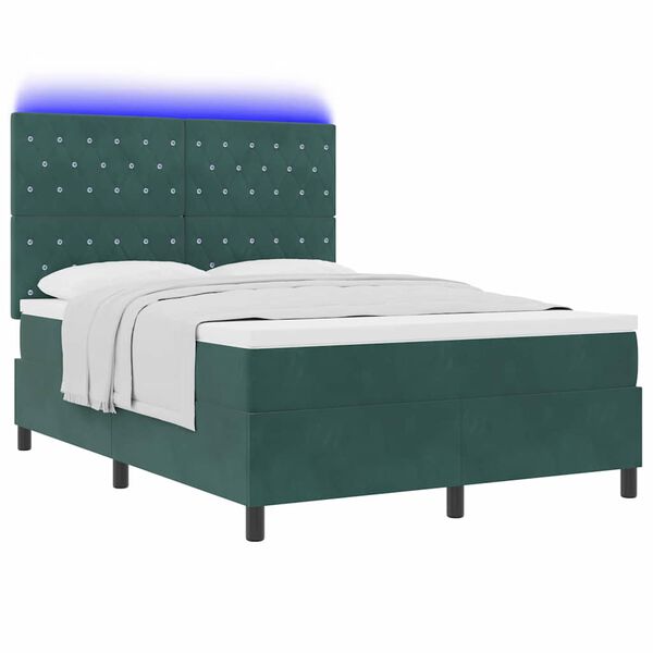 vidaXL LED Boxspringbett mit Matratze Dunkelgr&uuml;n 140 x 190 cm Stoff