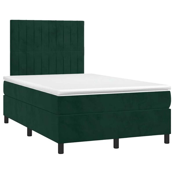 vidaXL Boxspringbett mit Matratze & LED Dunkelgr&uuml;n 120x190 cm Samt