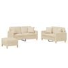vidaXL 3-tlg. Sofagarnitur mit Kissen Creme Stoff