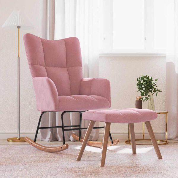 vidaXL Schaukelstuhl mit Hocker Samt Rosa