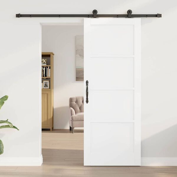 vidaXL Schiebet&uuml;r Wei&szlig; und Schwarz 78 x 202 cm Massives Kiefernholz