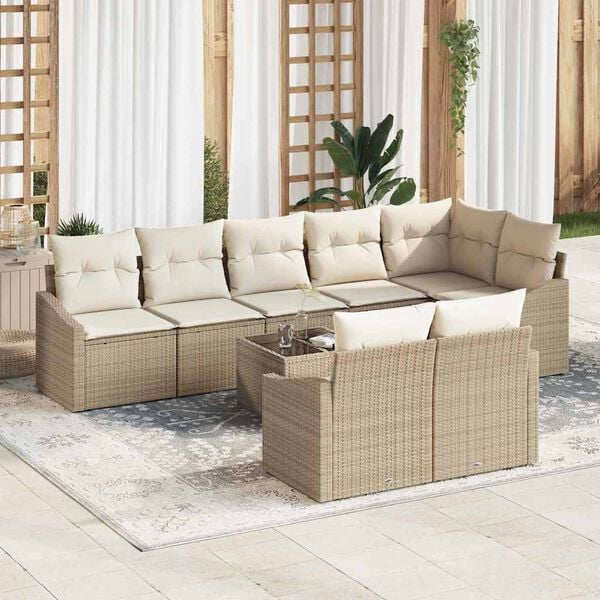 vidaXL Gartensofa-set mit Kissen 9 pcs Beige und Creme Poly-Rattan
