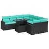 vidaXL 9-tlg. Garten-Sofagarnitur mit Kissen Schwarz Poly Rattan