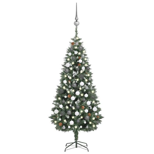 vidaXL K&uuml;nstlicher Weihnachtsbaum mit Beleuchtung Kugeln Zapfen 180 cm
