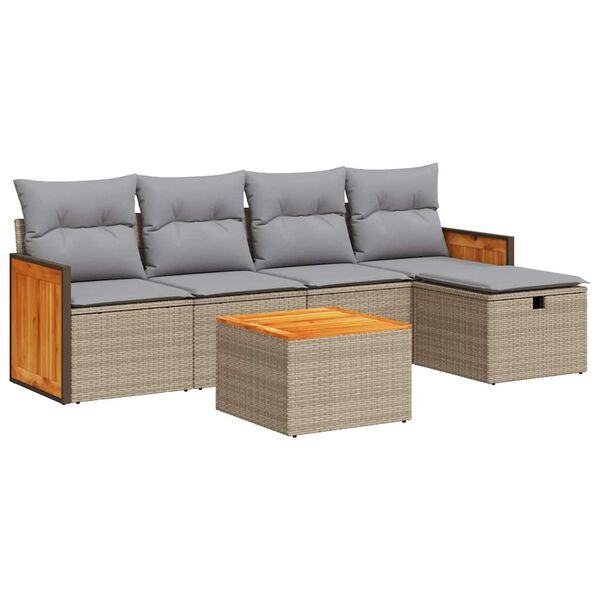 vidaXL 6-tlg. Garten-Sofagarnitur mit Kissen Beige Poly Rattan