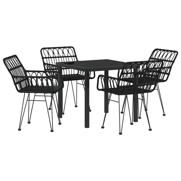 vidaXL Garten Essgruppe 5 pcs Schwarz Pulverbeschichteter Stahl