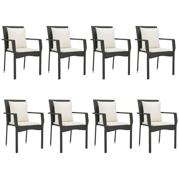 vidaXL 9-tlg. Garten-Essgruppe mit Kissen Schwarz Poly Rattan