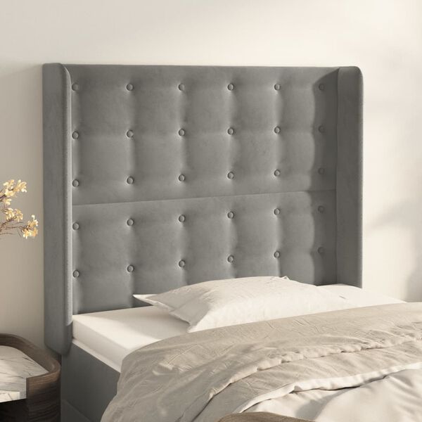 vidaXL Kopfteil mit Ohren Hellgrau 93x16x118/128 cm Samt