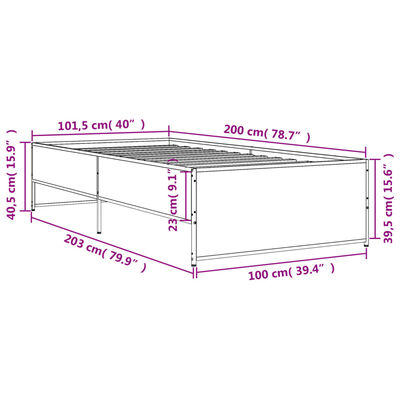 vidaXL Bettgestell Räuchereiche 100x200 cm Holzwerkstoff und Metall