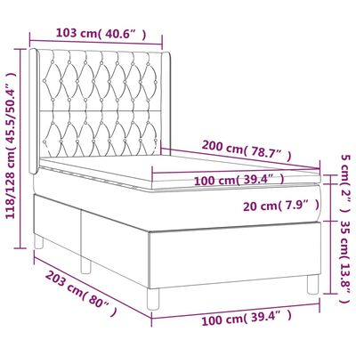 vidaXL Boxspringbett mit Matratze & LED Dunkelblau 100x200 cm Samt