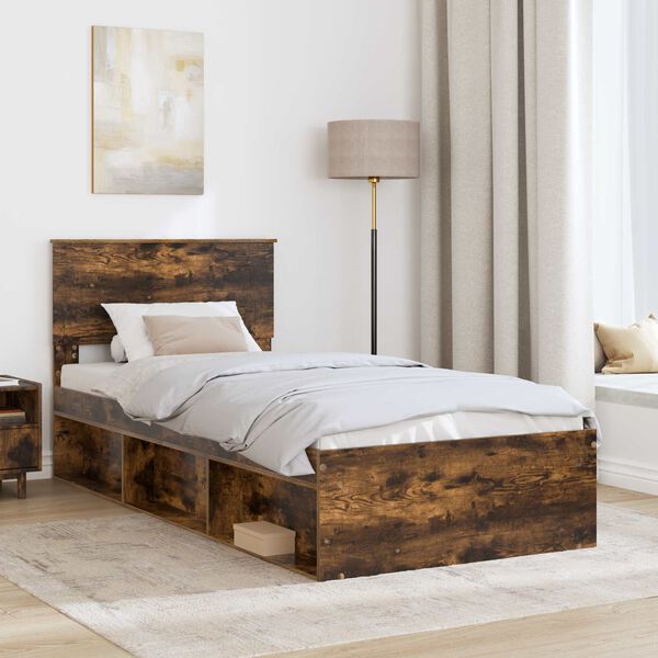 vidaXL Bettrahmen Ger&auml;ucherte Eiche 90 x 190 cm Holzwerkstoff