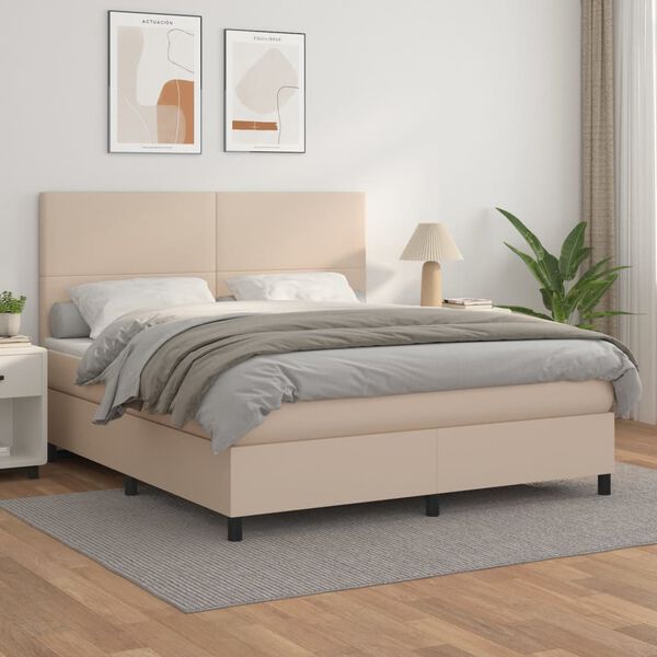 vidaXL Boxspringbett Matratze Cappuccino-Braun 160x200 cm Kunstleder