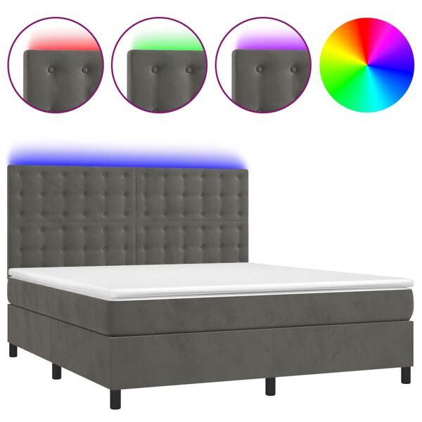 vidaXL Boxspringbett mit Matratze & LED Dunkelgrau 160x200 cm Samt