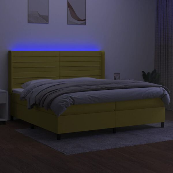 vidaXL Boxspringbett mit Matratze & LED Gr&uuml;n 200x200 cm Stoff