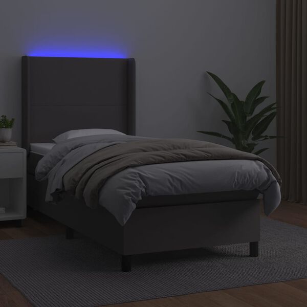 vidaXL Boxspringbett mit Matratze & LED Grau 90x190 cm Kunstleder