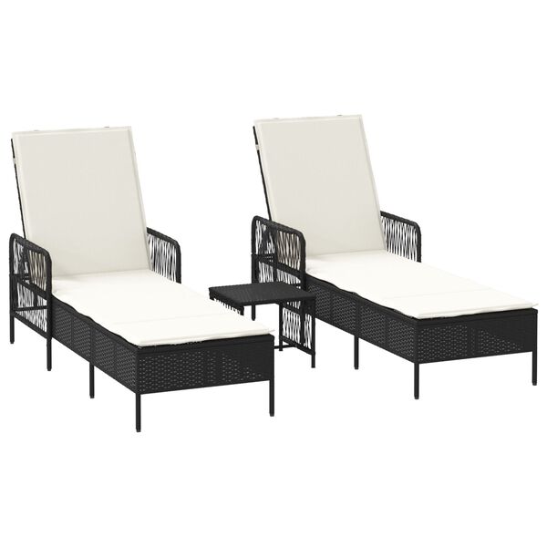 vidaXL Sonnenliege mit Kissen 3 pcs Schwarz und Cremewei&szlig; Poly-Rattan