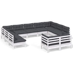 vidaXL 11-tlg. Garten-Lounge-Set mit Kissen Wei&szlig; Kiefer Massivholz