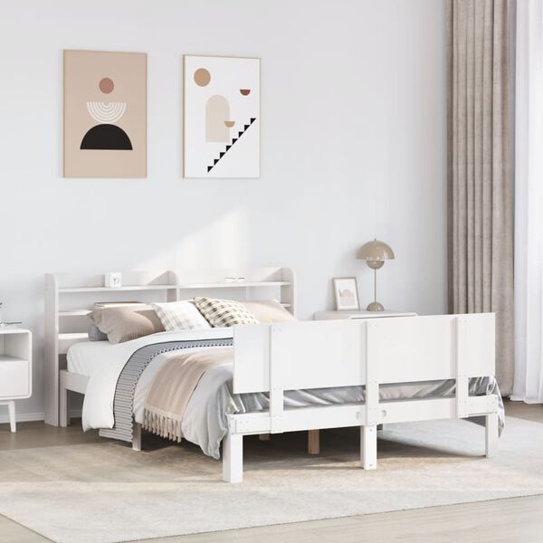vidaXL Bettgestell mit Kopfteil ohne Matratze Wei&szlig; 120x190 cm