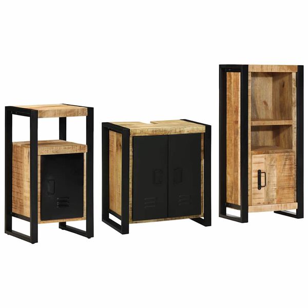vidaXL Badezimmerm&ouml;bel Set mit Regal 3 pcs Braun Massivholz Mango