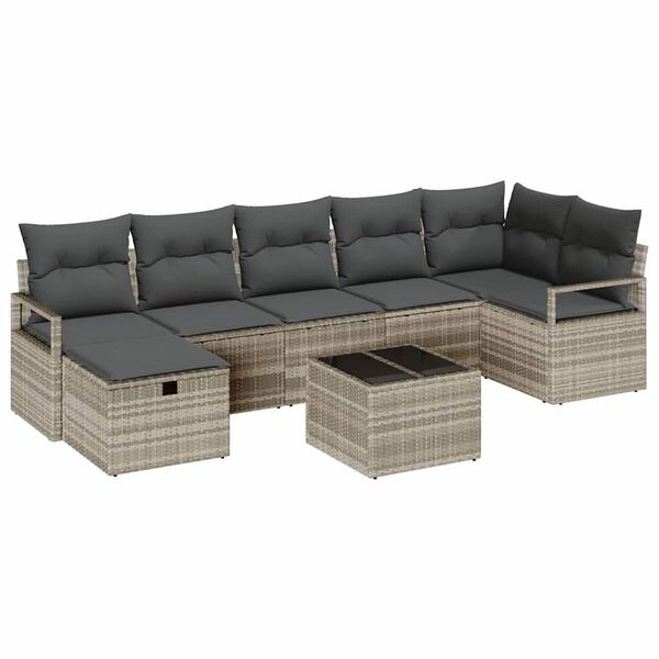 vidaXL Garten-Sofa-Set mit Kissen 8 pcs Hellgrau Poly Rattan