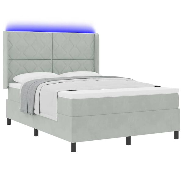 vidaXL Boxspringbett mit Matratze mit LED Hellgrau 140 x 200 cm Samt