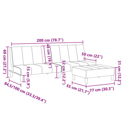 vidaXL Schlafsofa 2-Sitzer mit Fußhocker Schwarz Stoff