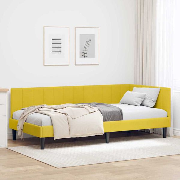 vidaXL Eckbettgestell mit Kopfteil Gelb 90 cm x 190 cm Samt