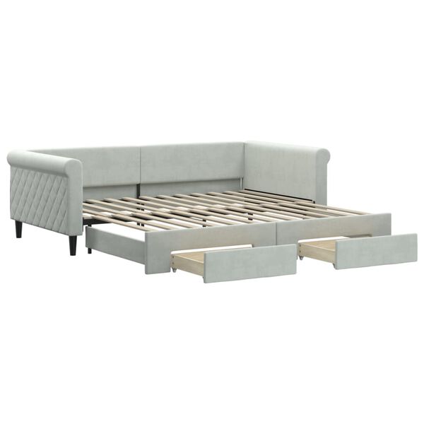 vidaXL Tagesbett Ausziehbar mit Schubladen Hellgrau 100x200 cm Samt